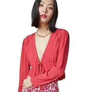 ARITZIA SUNDAY BEST CROPPED TIE CREPE BLOUSE NWT